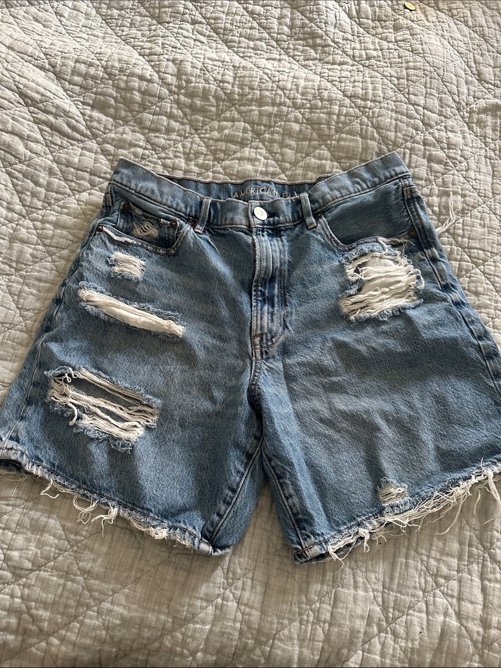 American Eagle Outfitters Light Blue Distressed Denim Shorts